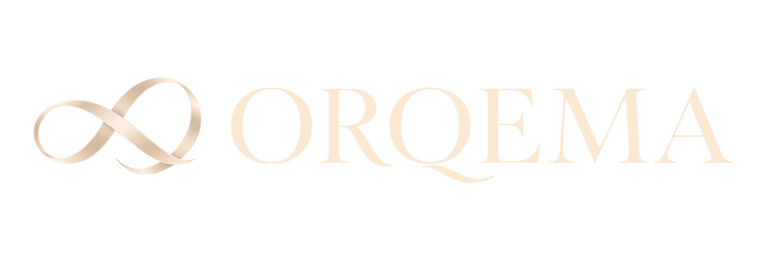 Orqema warm ivory editorial hair-accessory wordmark